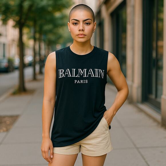 Balmain Paris Sleeveless Top Size L 100% Cotton Unisex T-Shirt - Picture 2 of 10